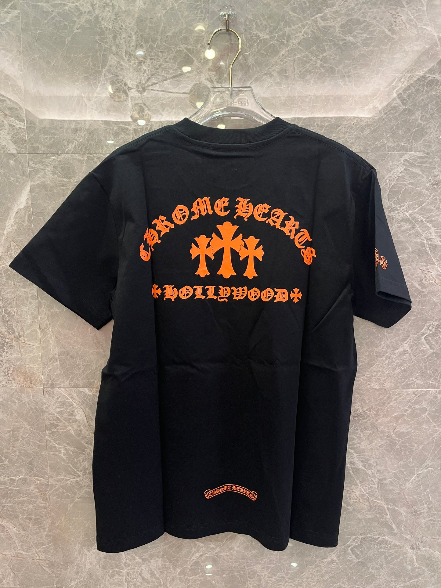 Chrome Hearts orange three crosses logo short sleeve t-shirt