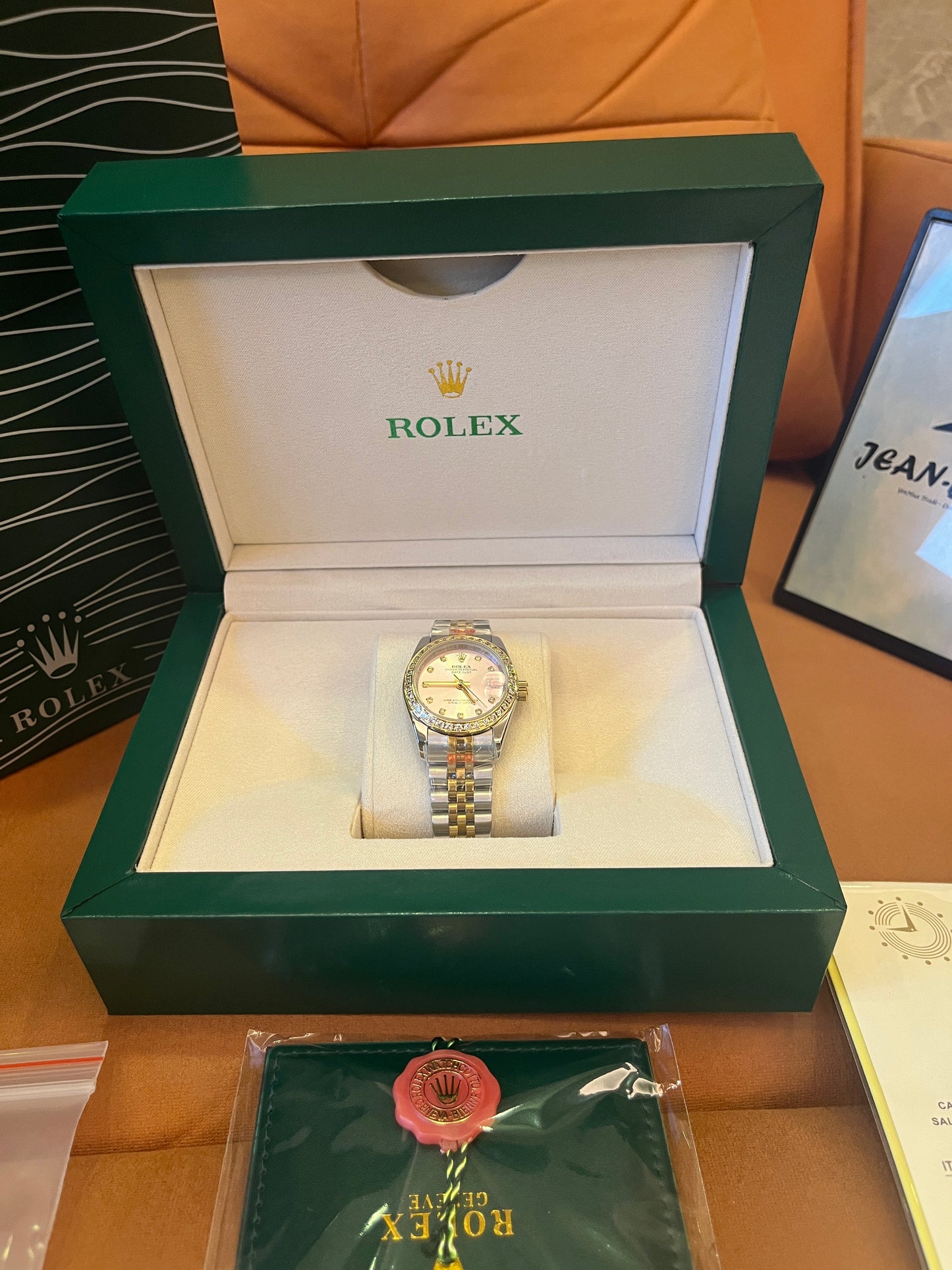 Rolex datejust 31 mm pink mother of pearl dial two tone diamond watch