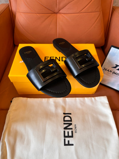 Fendi Baguette calf leather flat slides