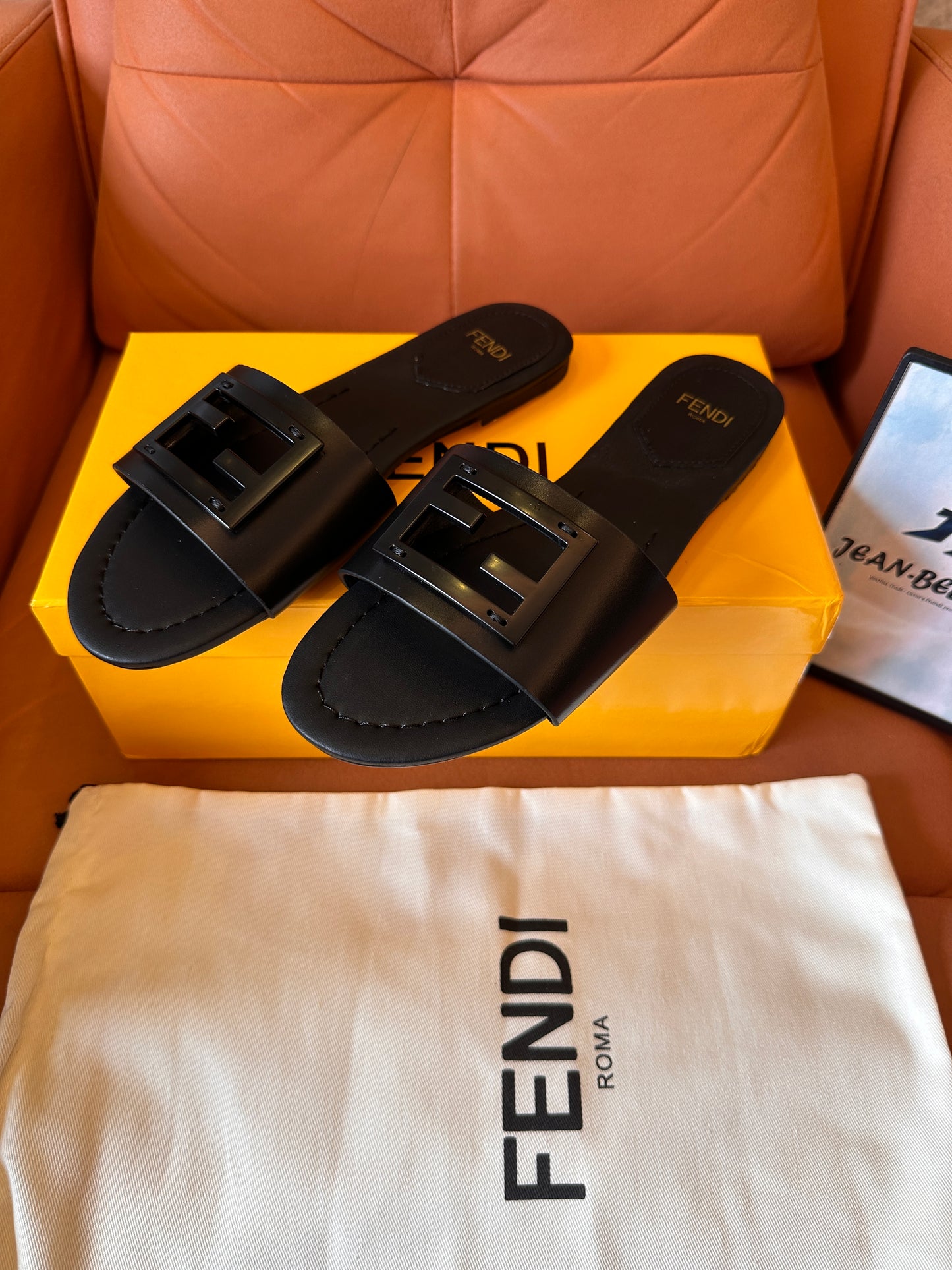 Fendi Baguette calf leather flat slides