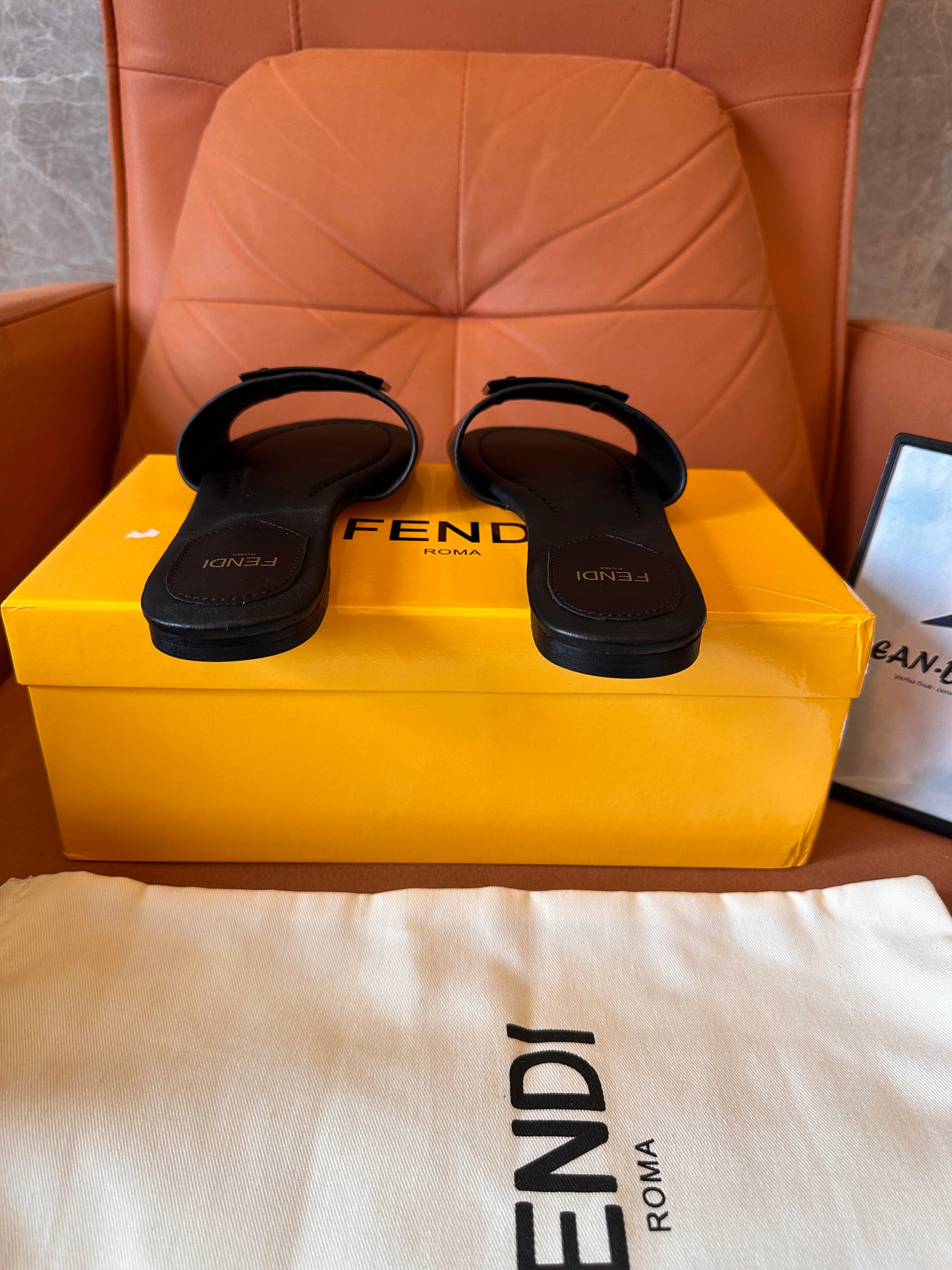 Fendi Baguette calf leather flat slides