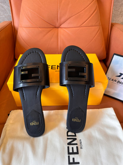 Fendi Baguette calf leather flat slides