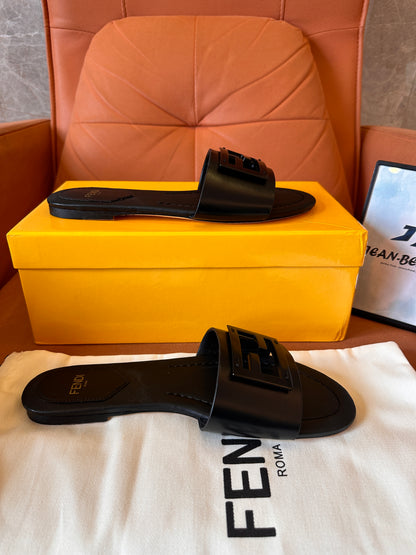 Fendi Baguette calf leather flat slides