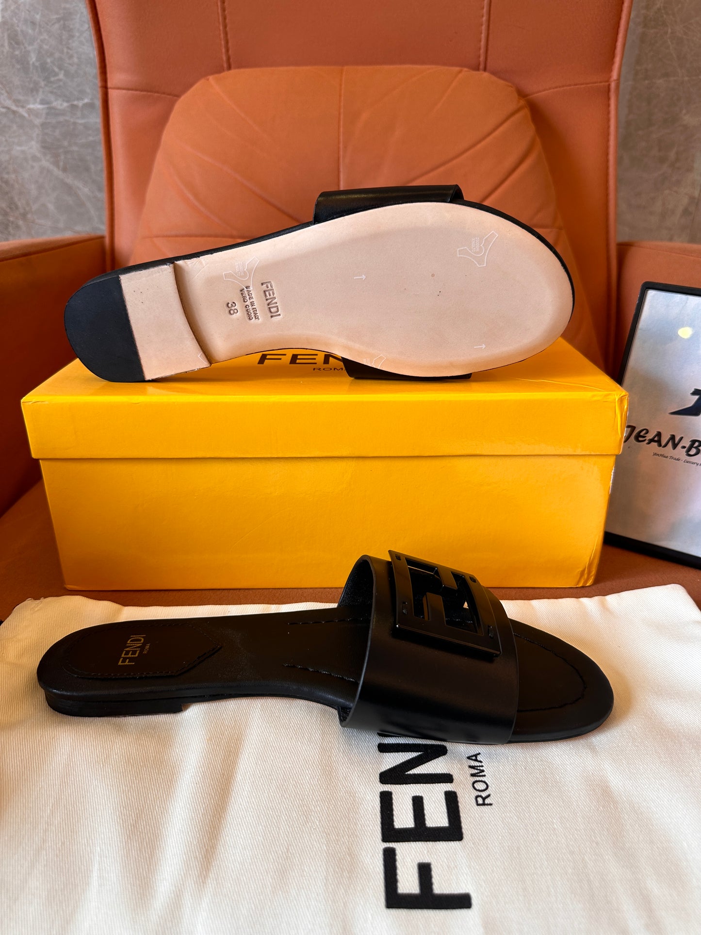 Fendi Baguette calf leather flat slides