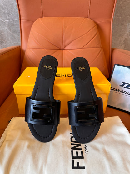 Fendi Baguette calf leather flat slides