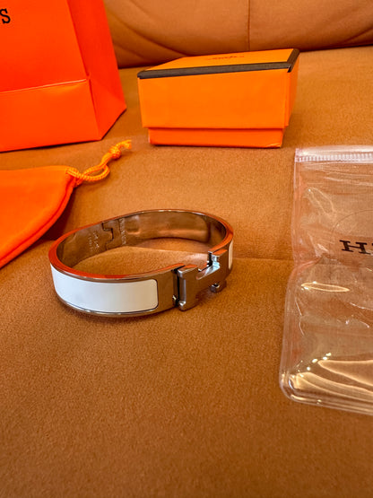 Hermes Clic H white enamel bracelet