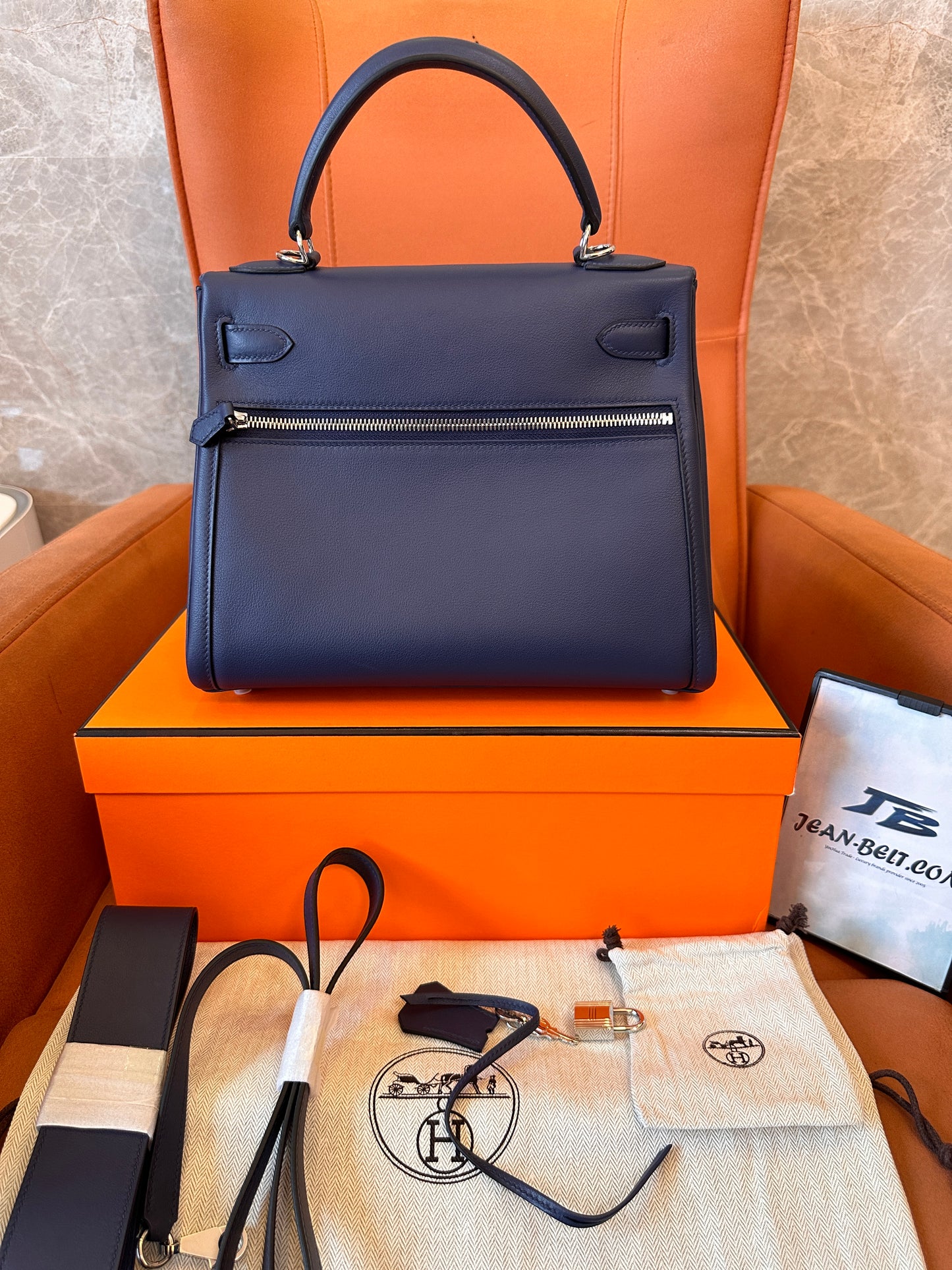 [Full Handmade]Hermès Kelly Ado II Retourne 28cm midnight blue swift leather handbag