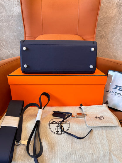 [Full Handmade]Hermès Kelly Ado II Retourne 28cm midnight blue swift leather handbag