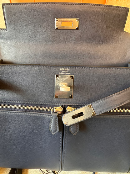 [Full Handmade]Hermès Kelly Ado II Retourne 28cm midnight blue swift leather handbag