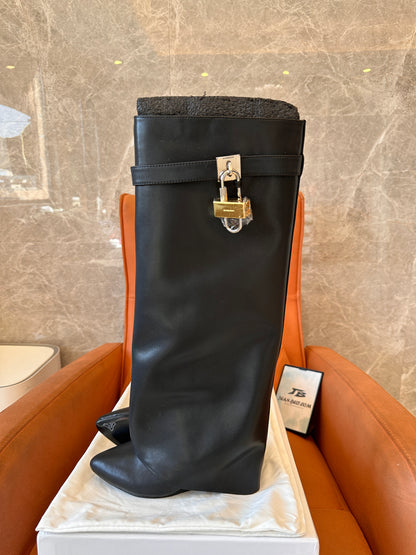 Givenchy shark lock leather knee-high boots in black