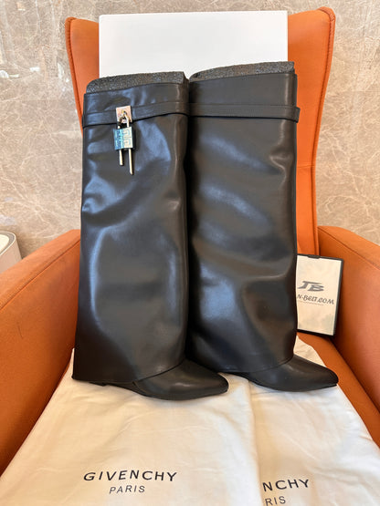 Givenchy shark lock leather knee-high boots in black