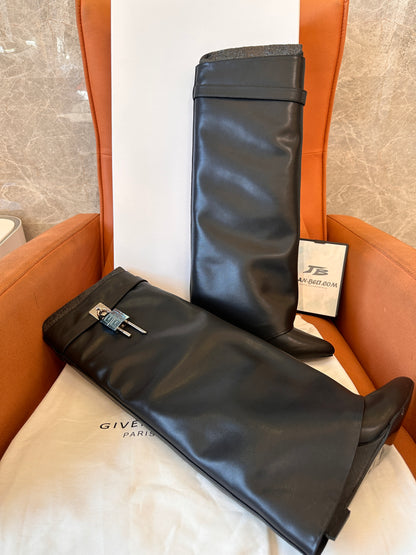 Givenchy shark lock leather knee-high boots in black