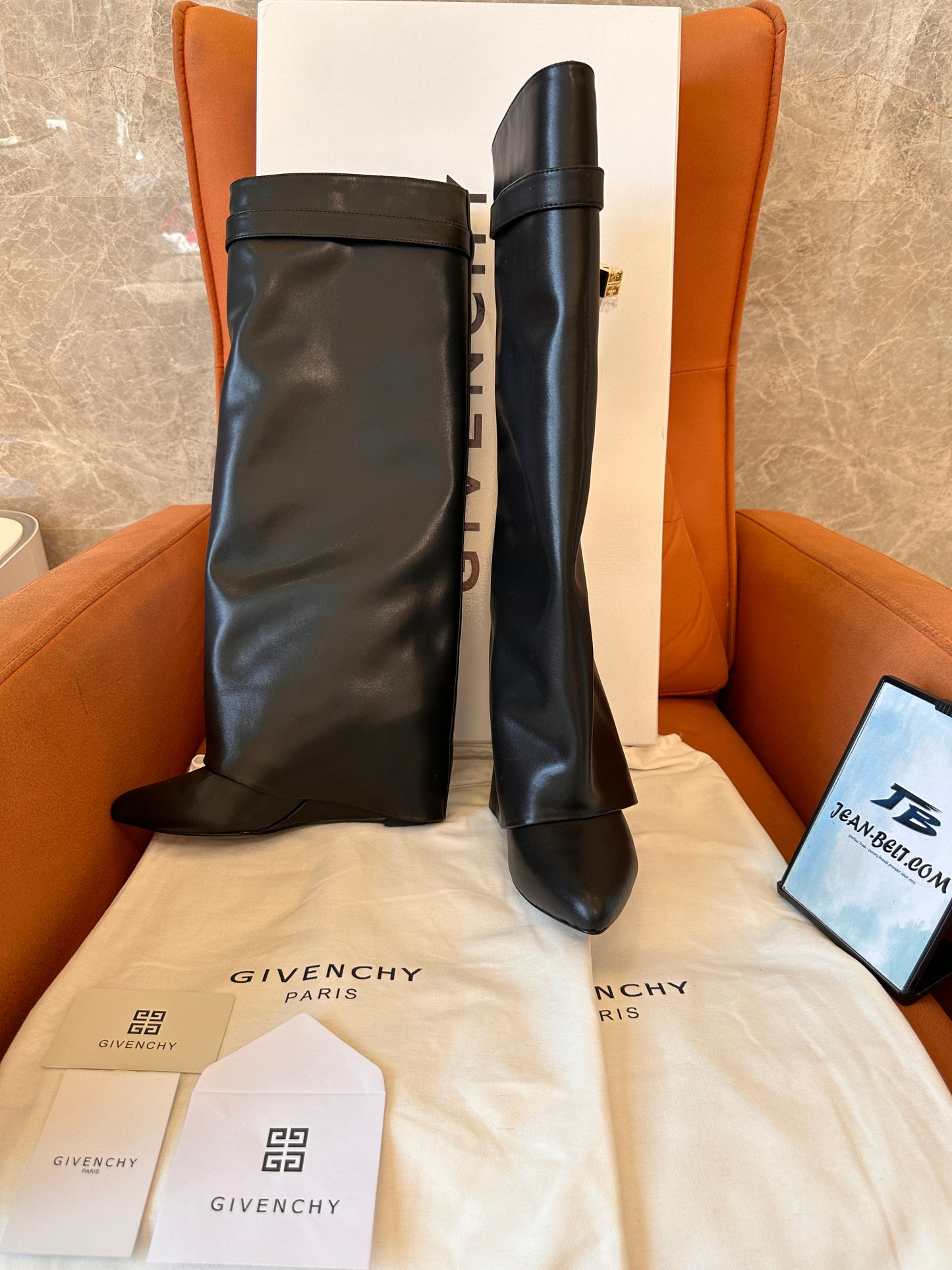 Givenchy shark lock leather knee-high boots in black