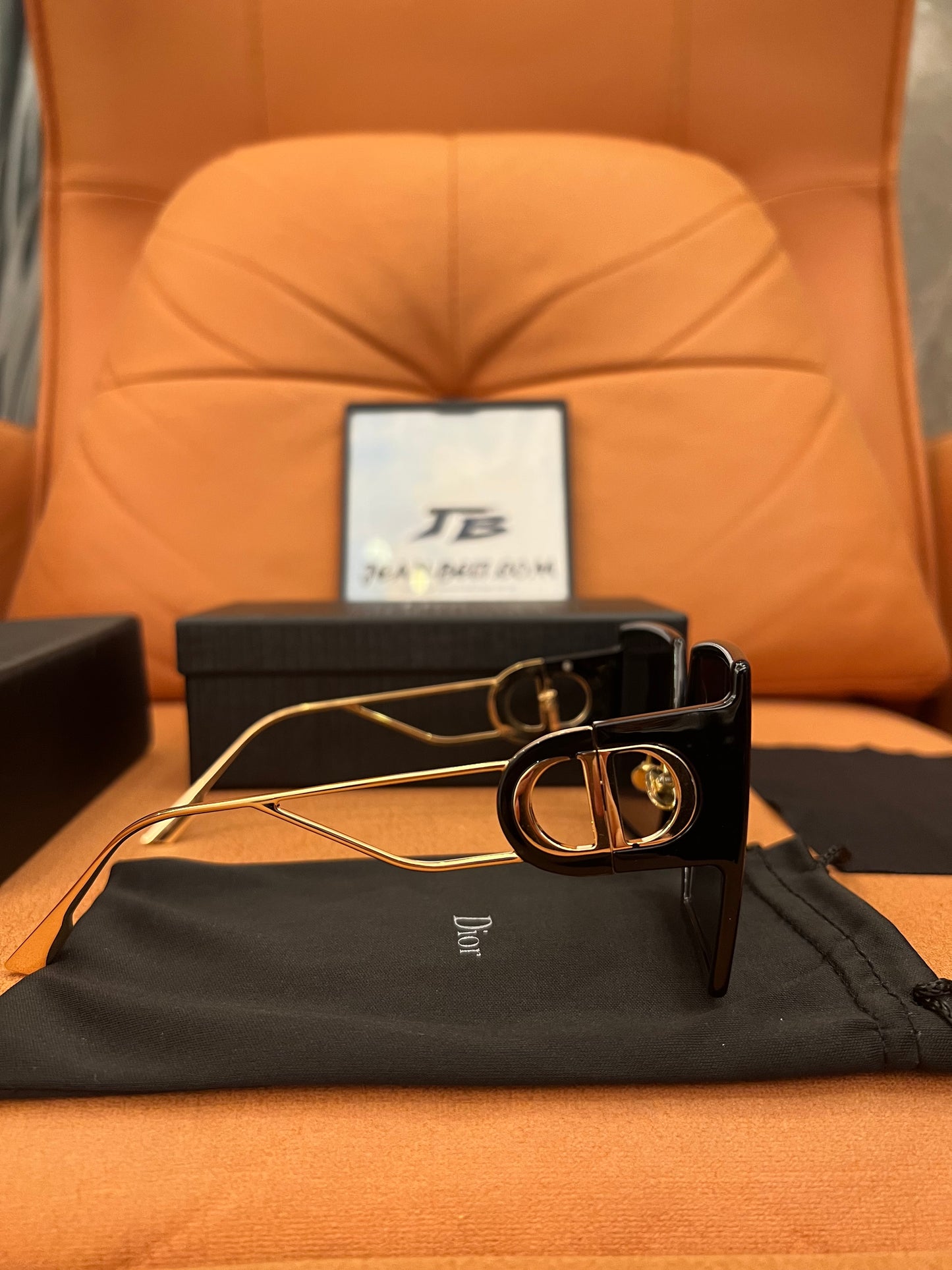 Dior rectangular black sunglasses with gold frame