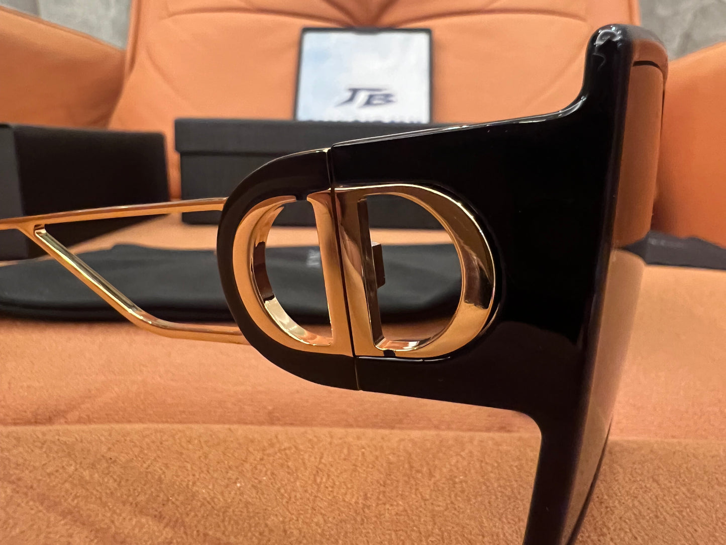 Dior rectangular black sunglasses with gold frame