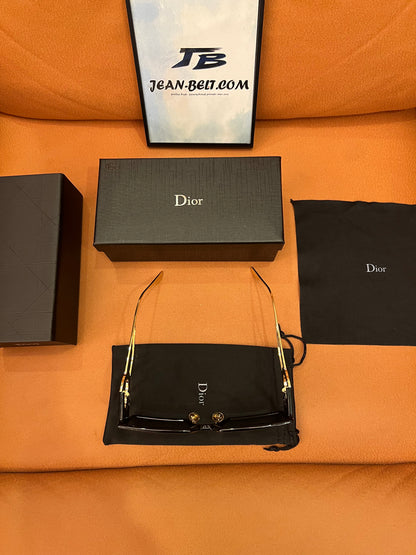 Dior rectangular black sunglasses with gold frame