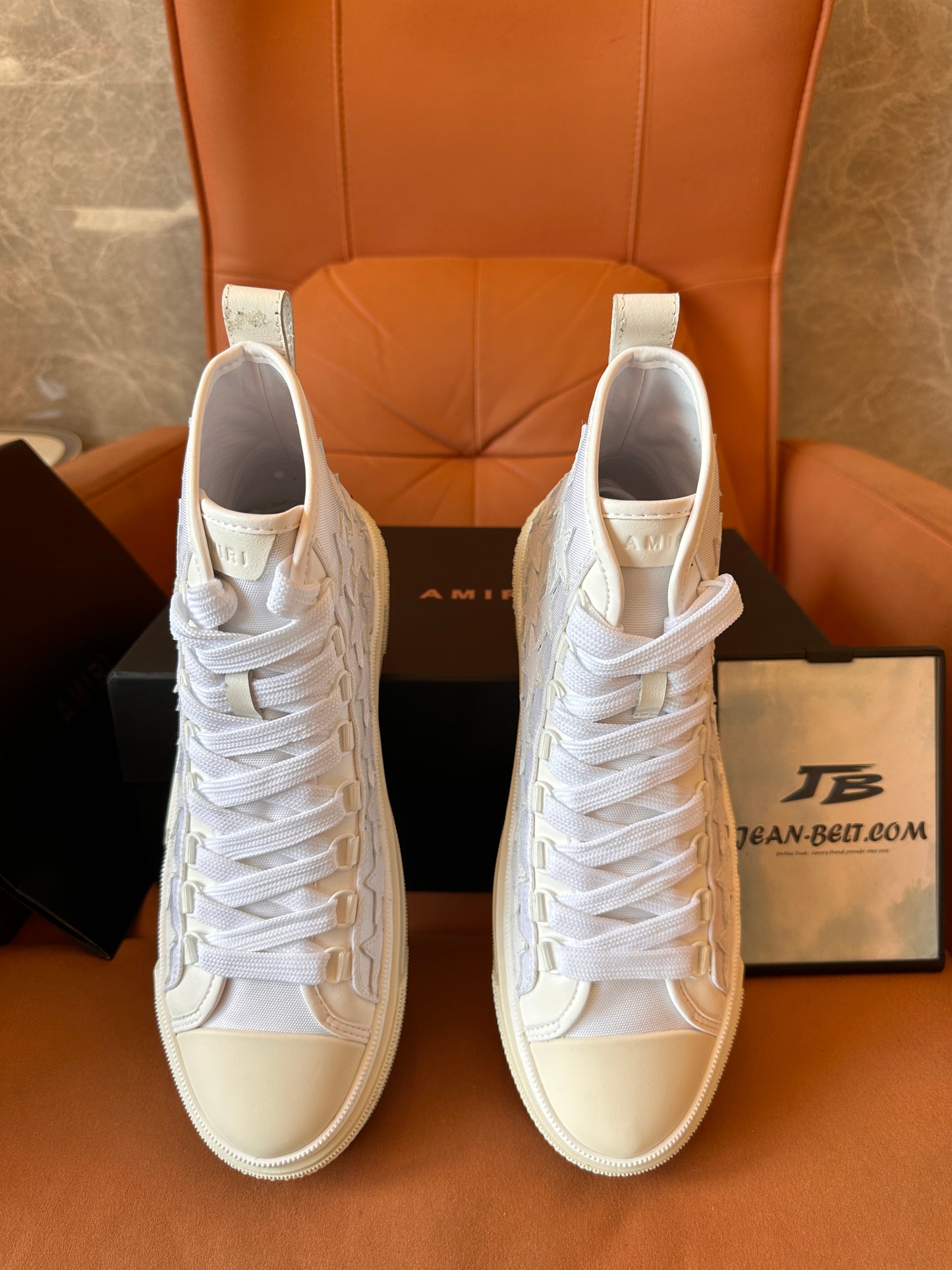 Amiri white star-embellished high-top canvas sneakers