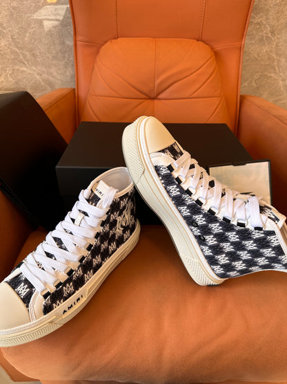 Amiri high-top canvas sneakers with embroidered logo pattern