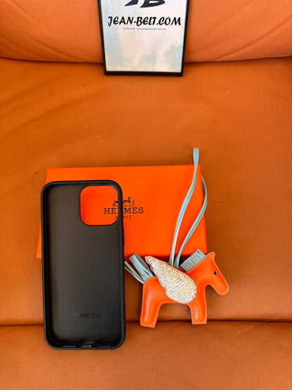 Hermès leather phone case with pouch, and pegasus charm