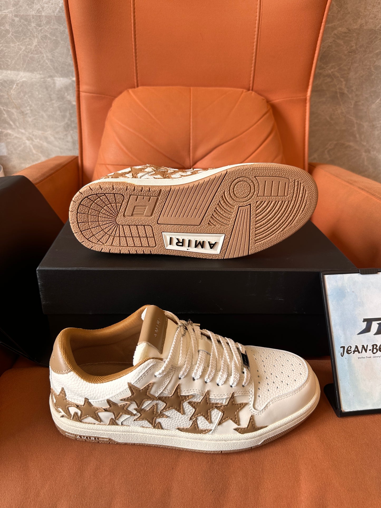 Amiri white & brown stars low sneakers