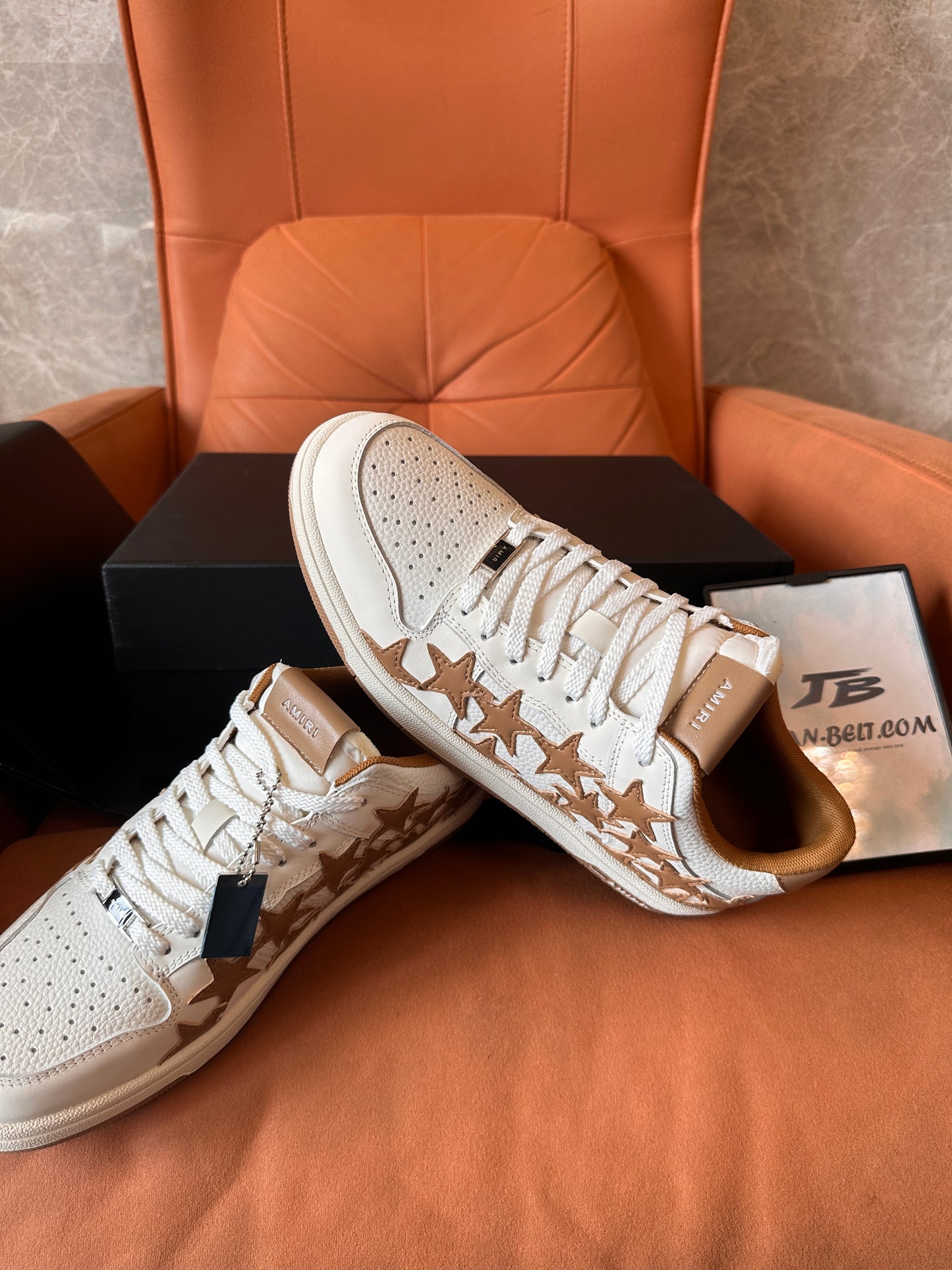 Amiri white & brown stars low sneakers