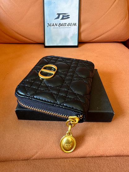 [Normal Quality]Dior quilted leather wallet with gold CD logo and zipper charm