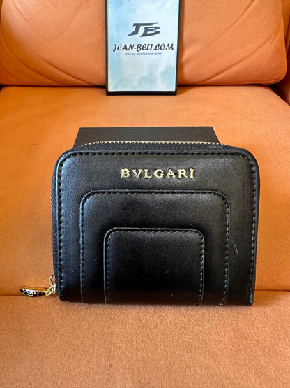 [Normal Quality]Bulgari leather wallet with gold logo and serpenti zipper charm