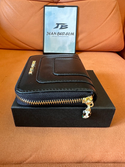 [Normal Quality]Bulgari leather wallet with gold logo and serpenti zipper charm