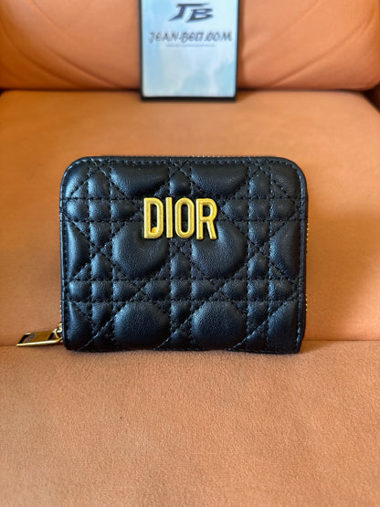 [Normal Quality]Dior quilted leather wallet with gold dior logo and zip-around closure