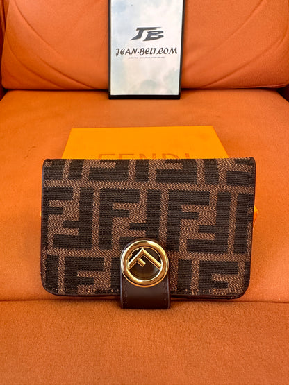 [Normal Quality]Fendi FF monogram wallet with gold round logo clasp