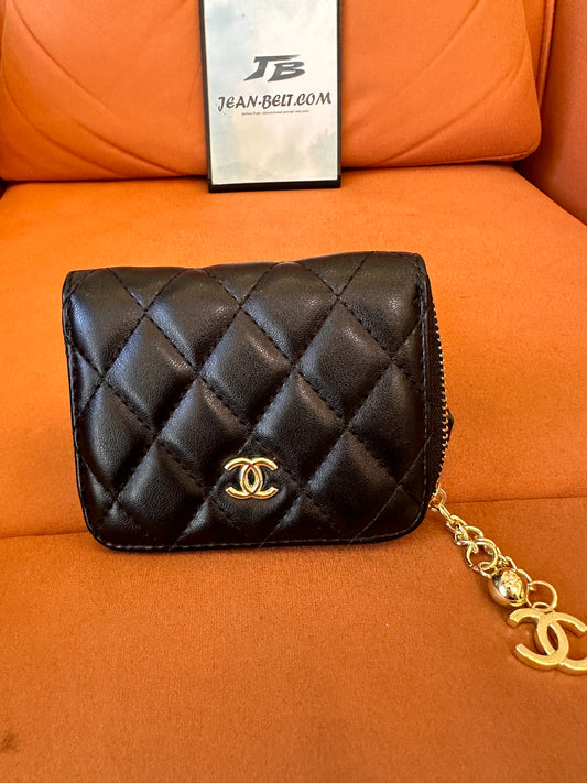 [Normal Quality]Chanel classic quilted leather wallet with gold CC charm