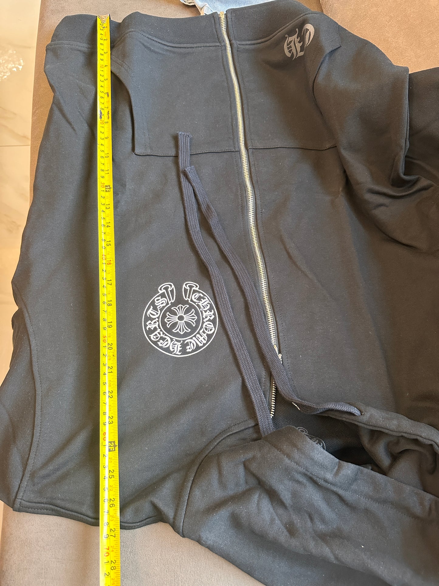 Chrome Hearts black zip-up hoodie with multicolor crosses