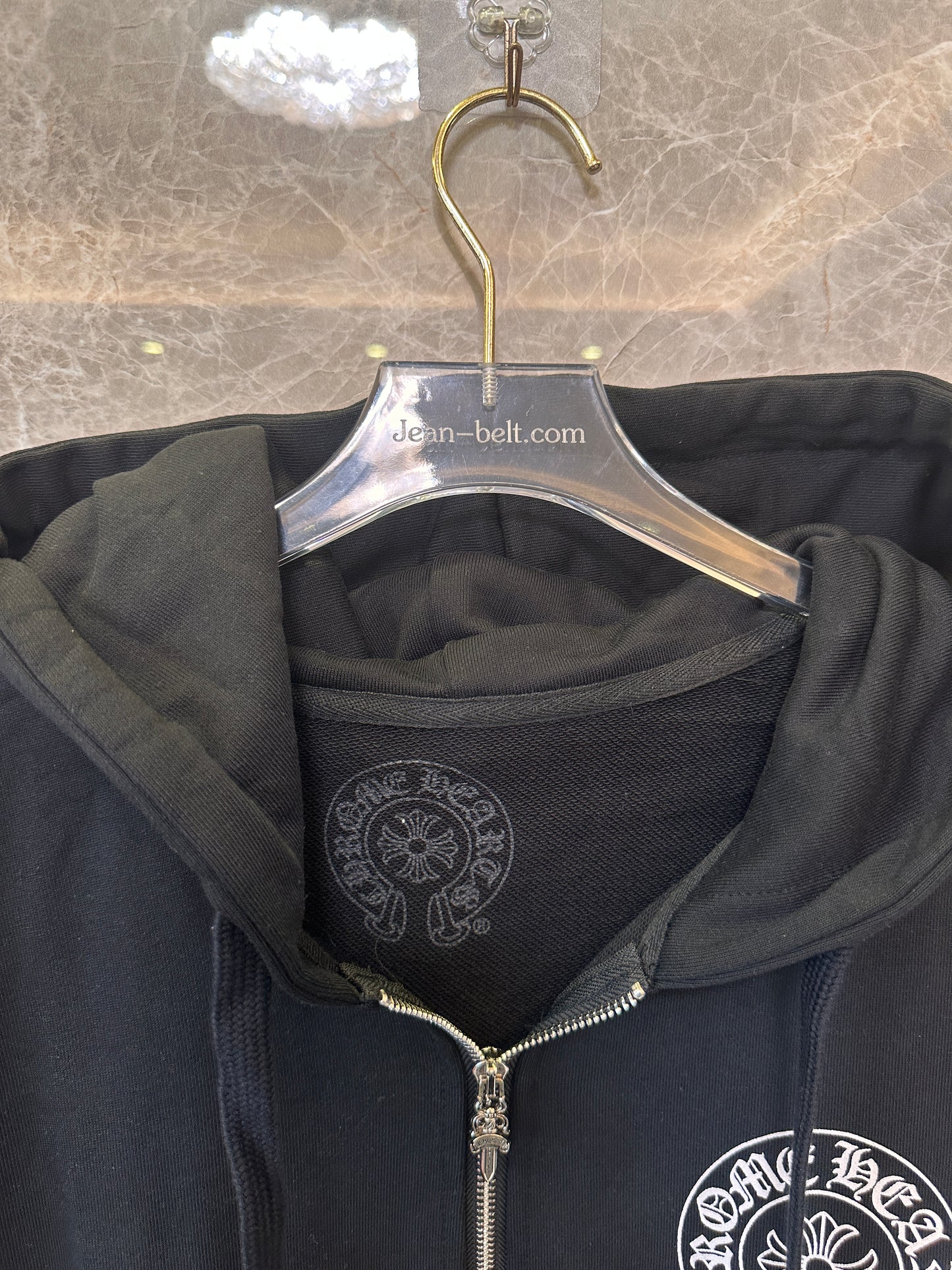 Chrome Hearts black zip-up hoodie with multicolor crosses