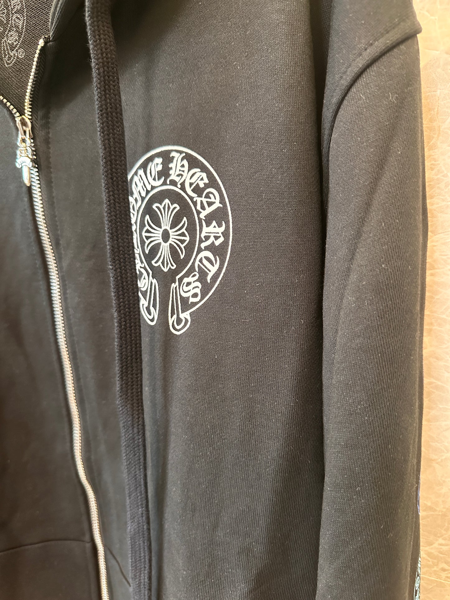 Chrome Hearts black zip-up hoodie with multicolor crosses