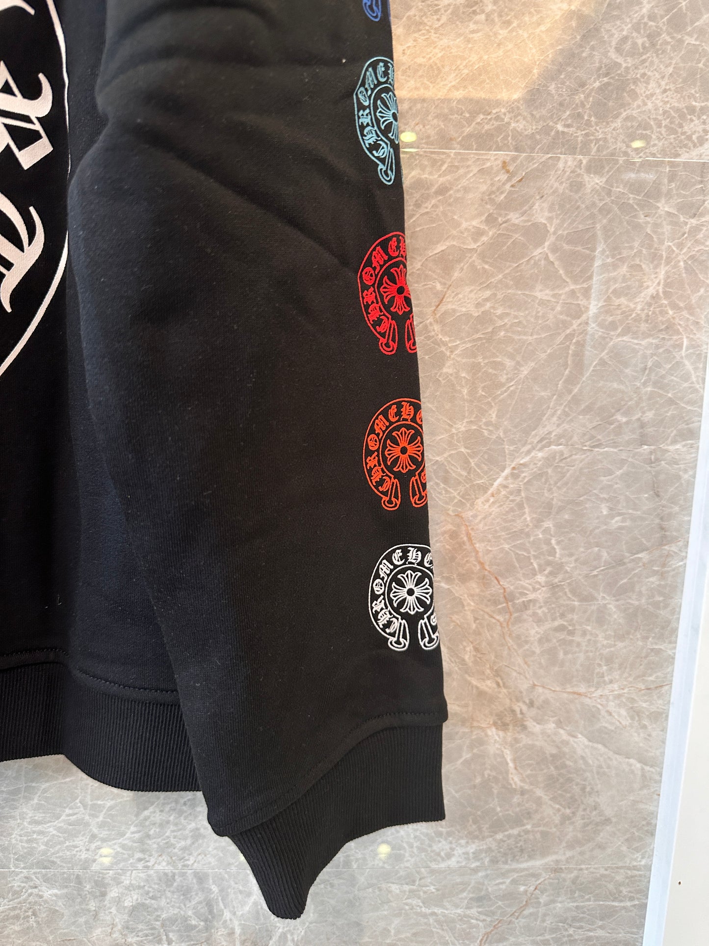 Chrome Hearts black zip-up hoodie with multicolor crosses