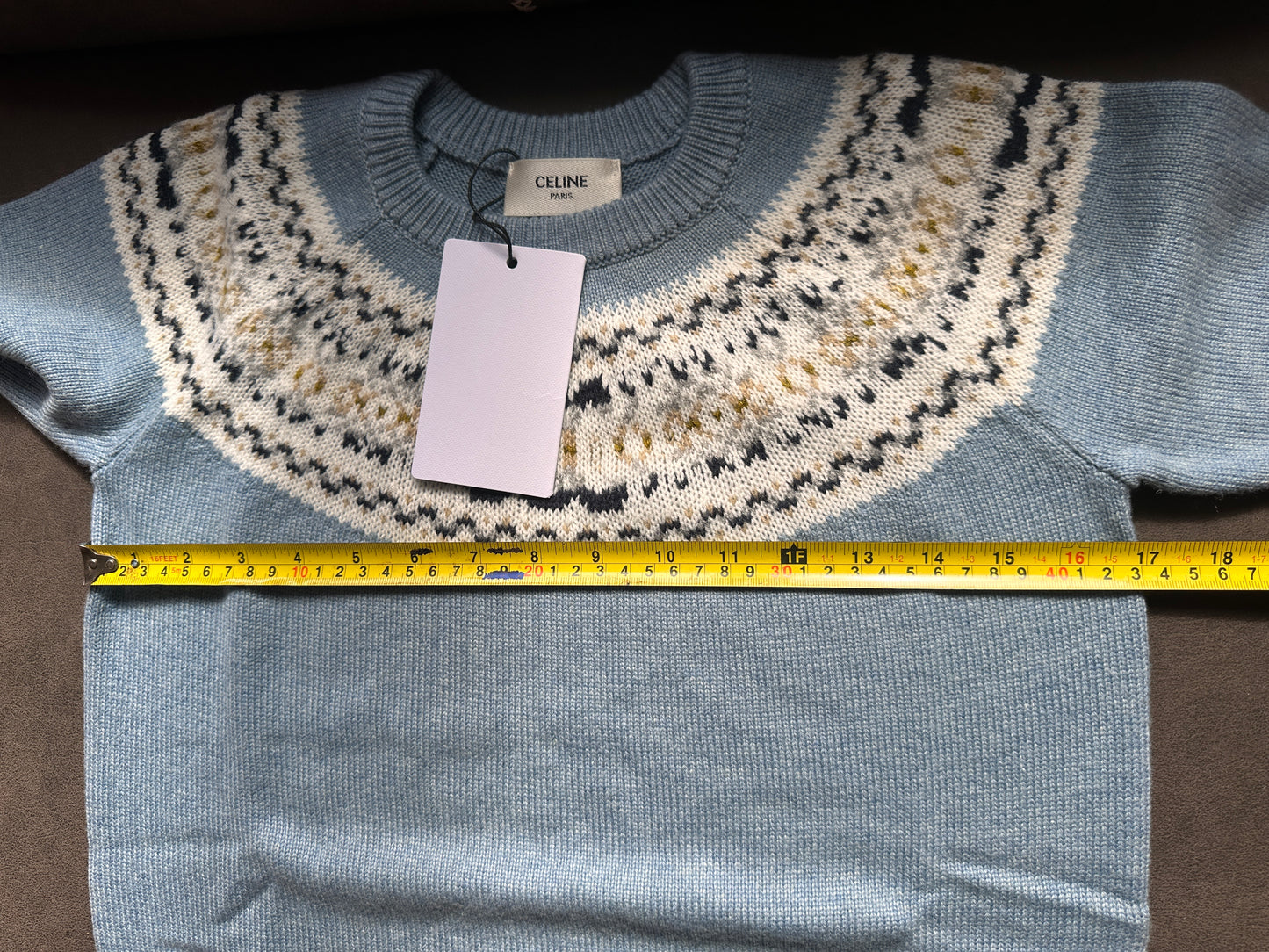 Celine Fair Isle wool knit sweater in blue