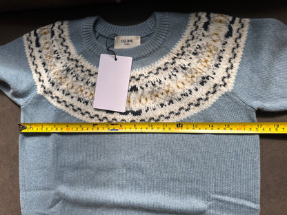 Celine Fair Isle wool knit sweater in blue