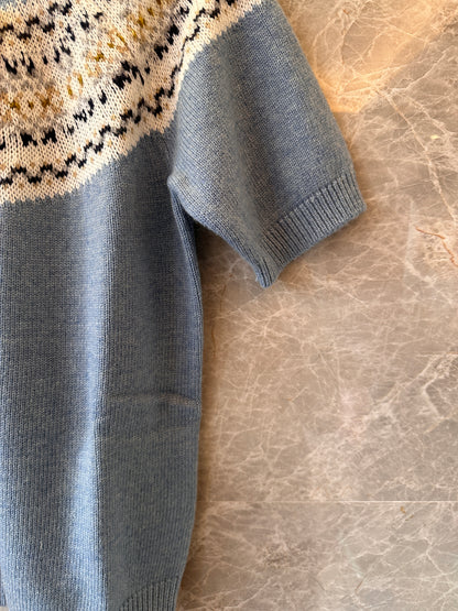 Celine Fair Isle wool knit sweater in blue