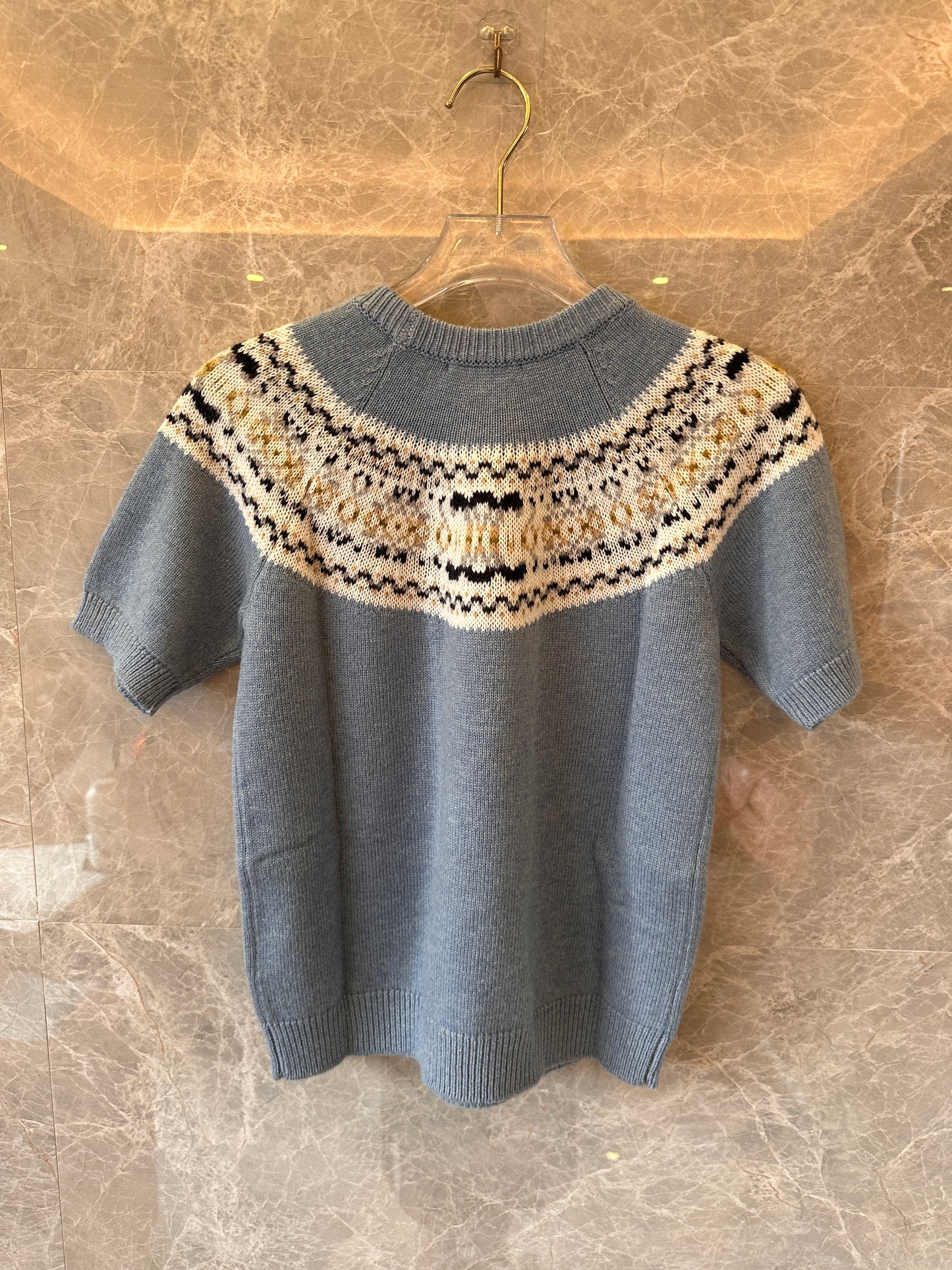 Celine Fair Isle wool knit sweater in blue