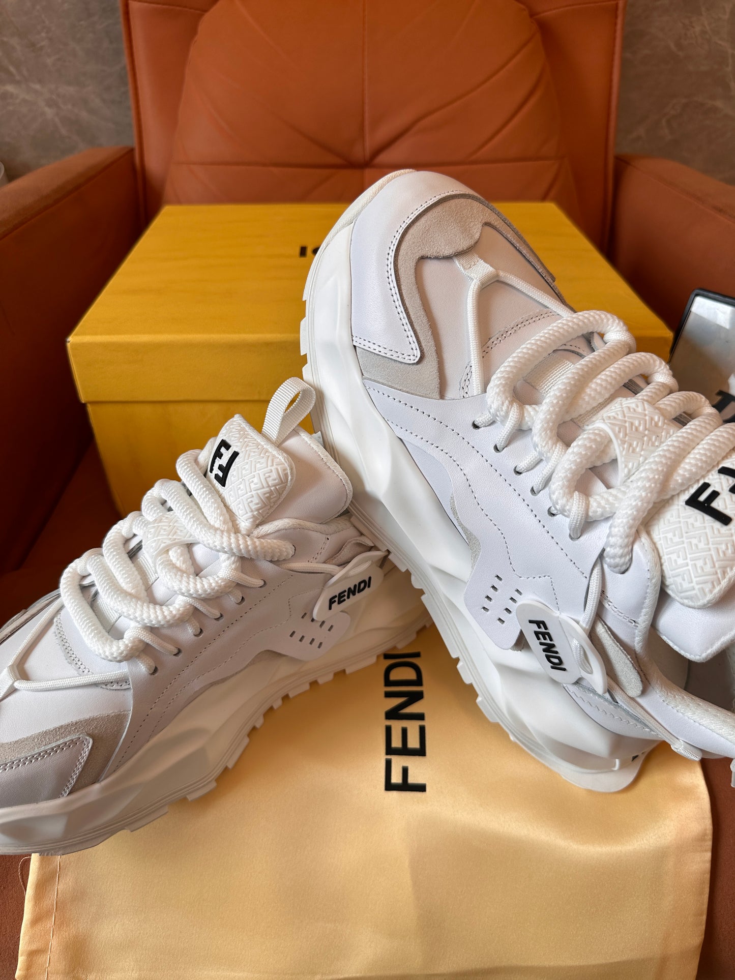 Fendi white Flow Runner sneakers