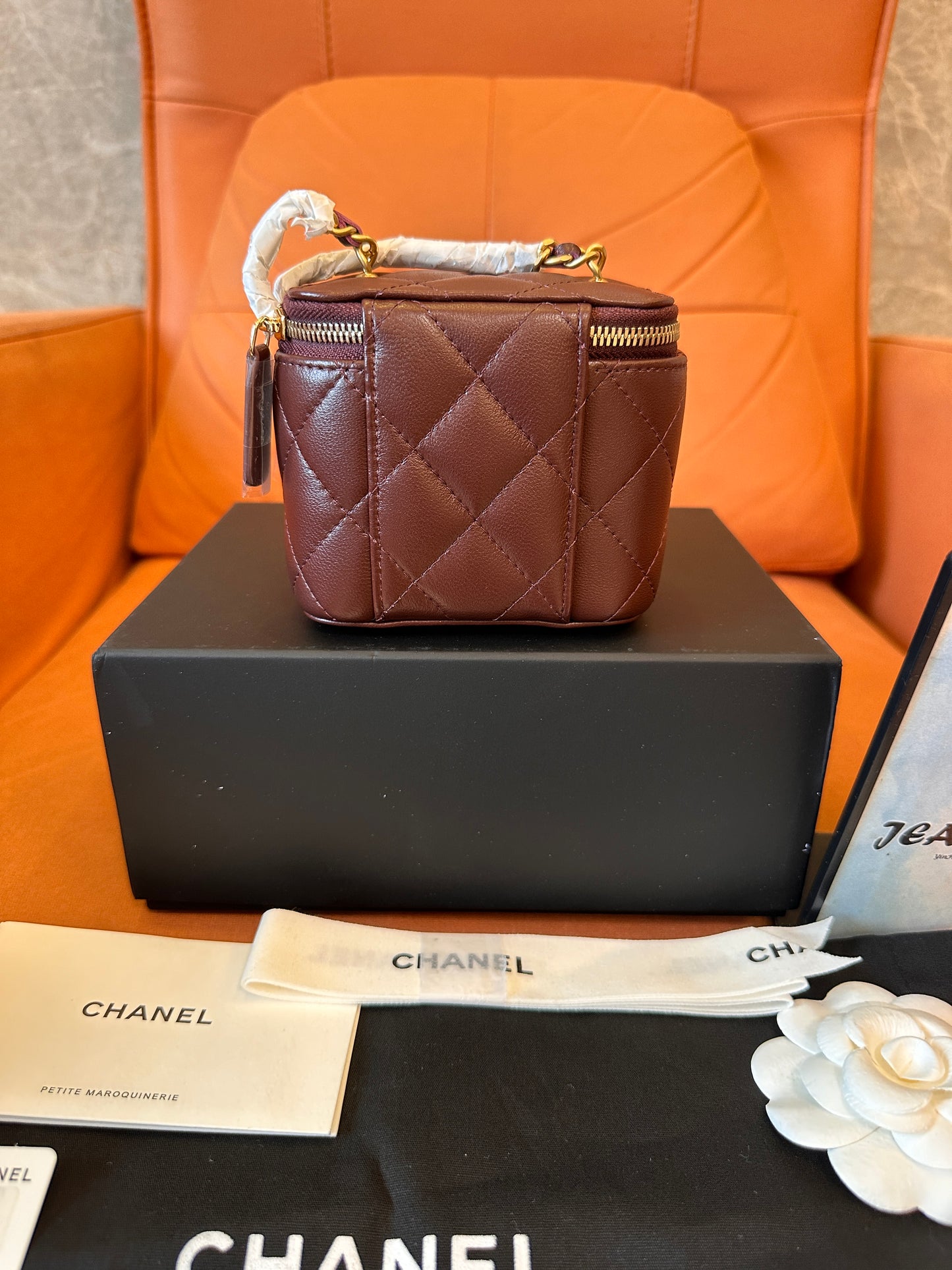 Chanel mini vanity case in quilted burgundy leather