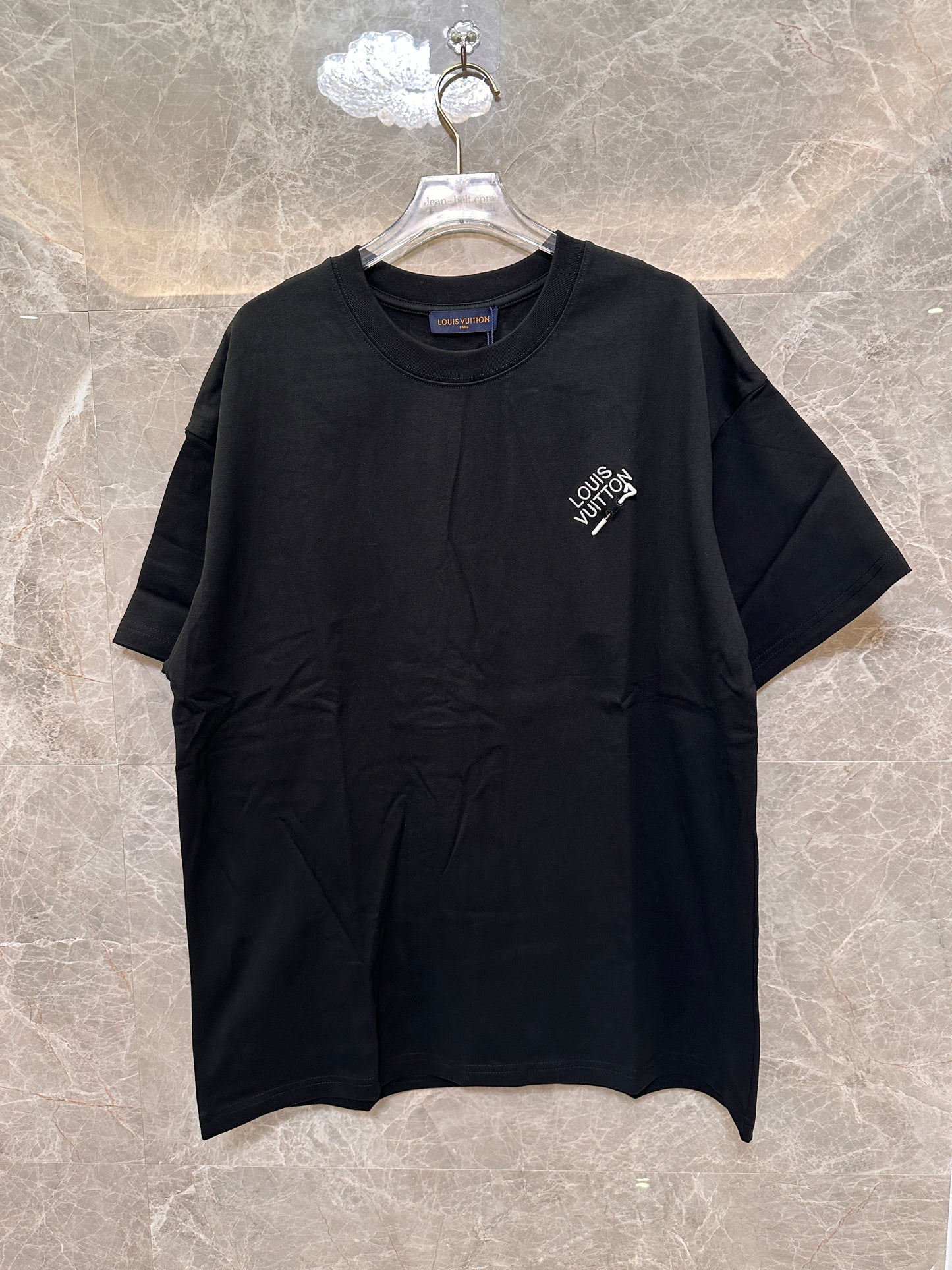 Louis Vuitton men's black cotton t-shirt with logo details