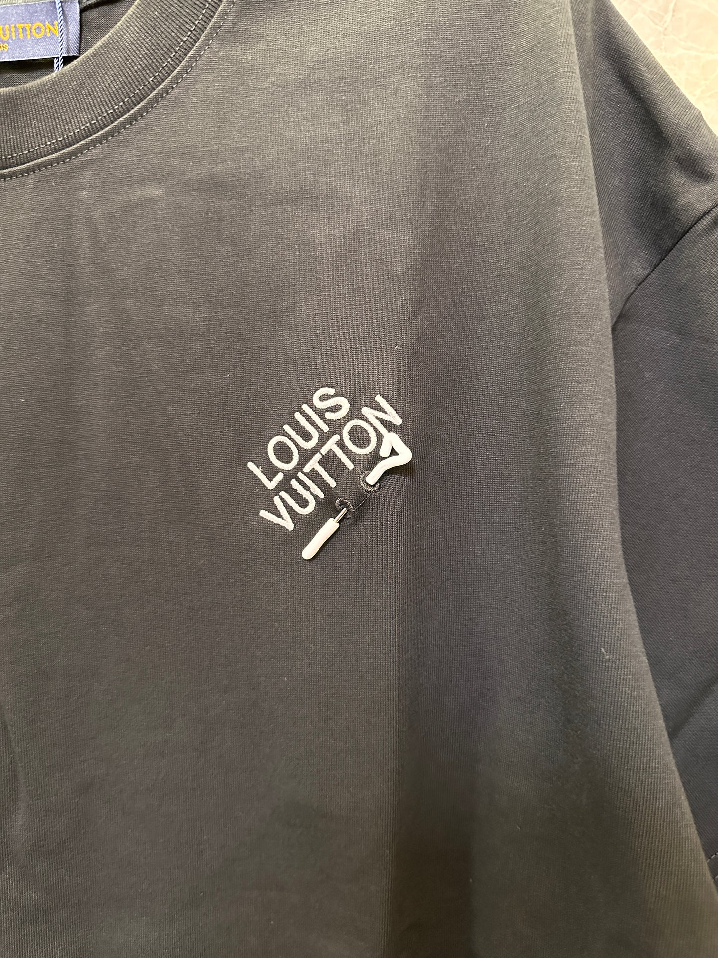 Louis Vuitton men's black cotton t-shirt with logo details