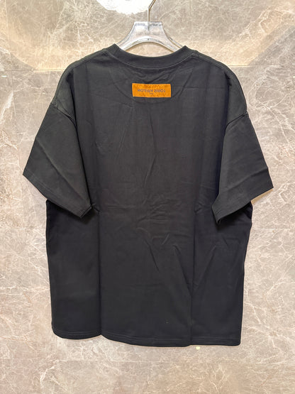 Louis Vuitton men's black cotton t-shirt with logo details