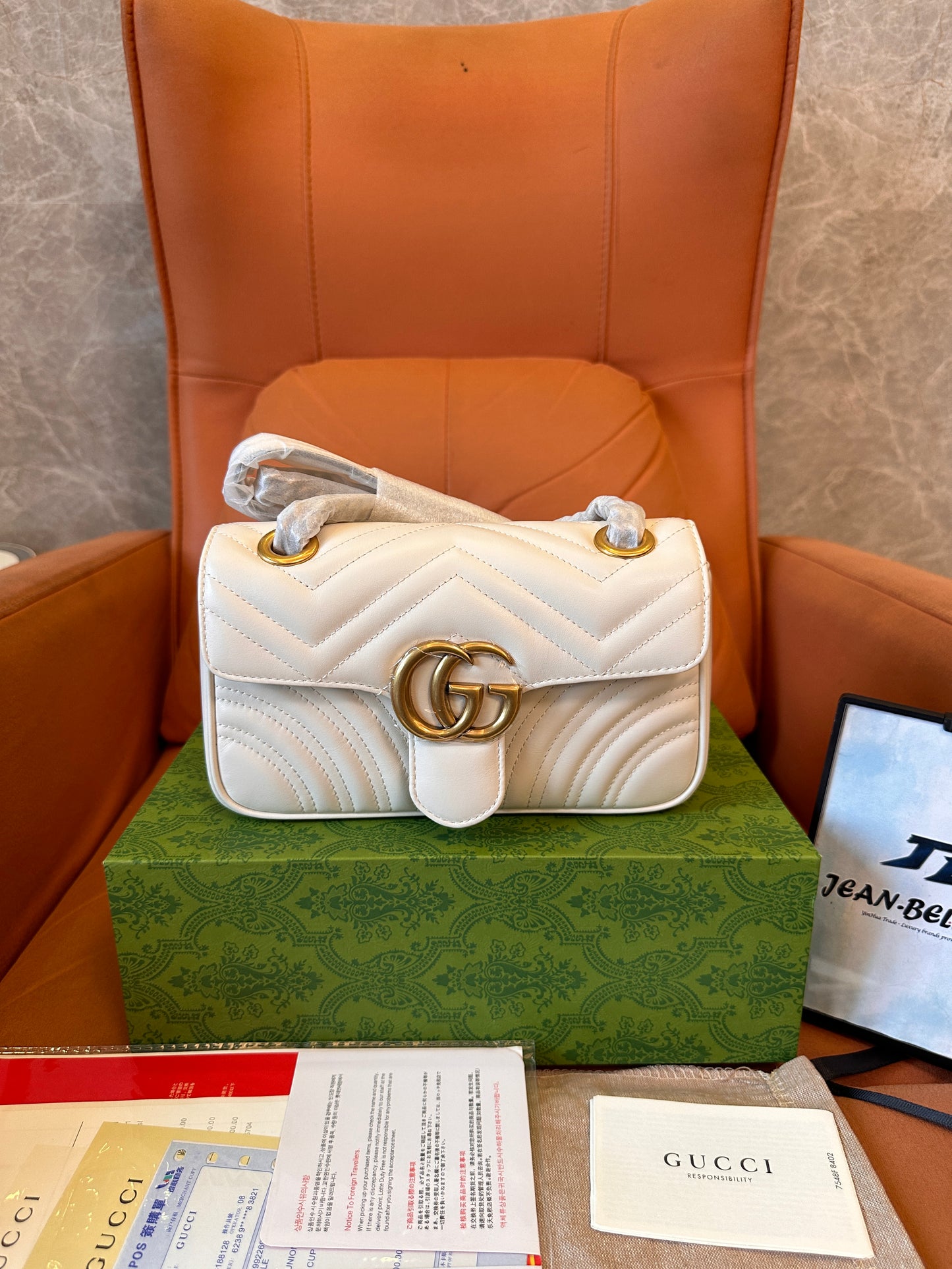 Gucci GG Marmont white leather bag with quilted design