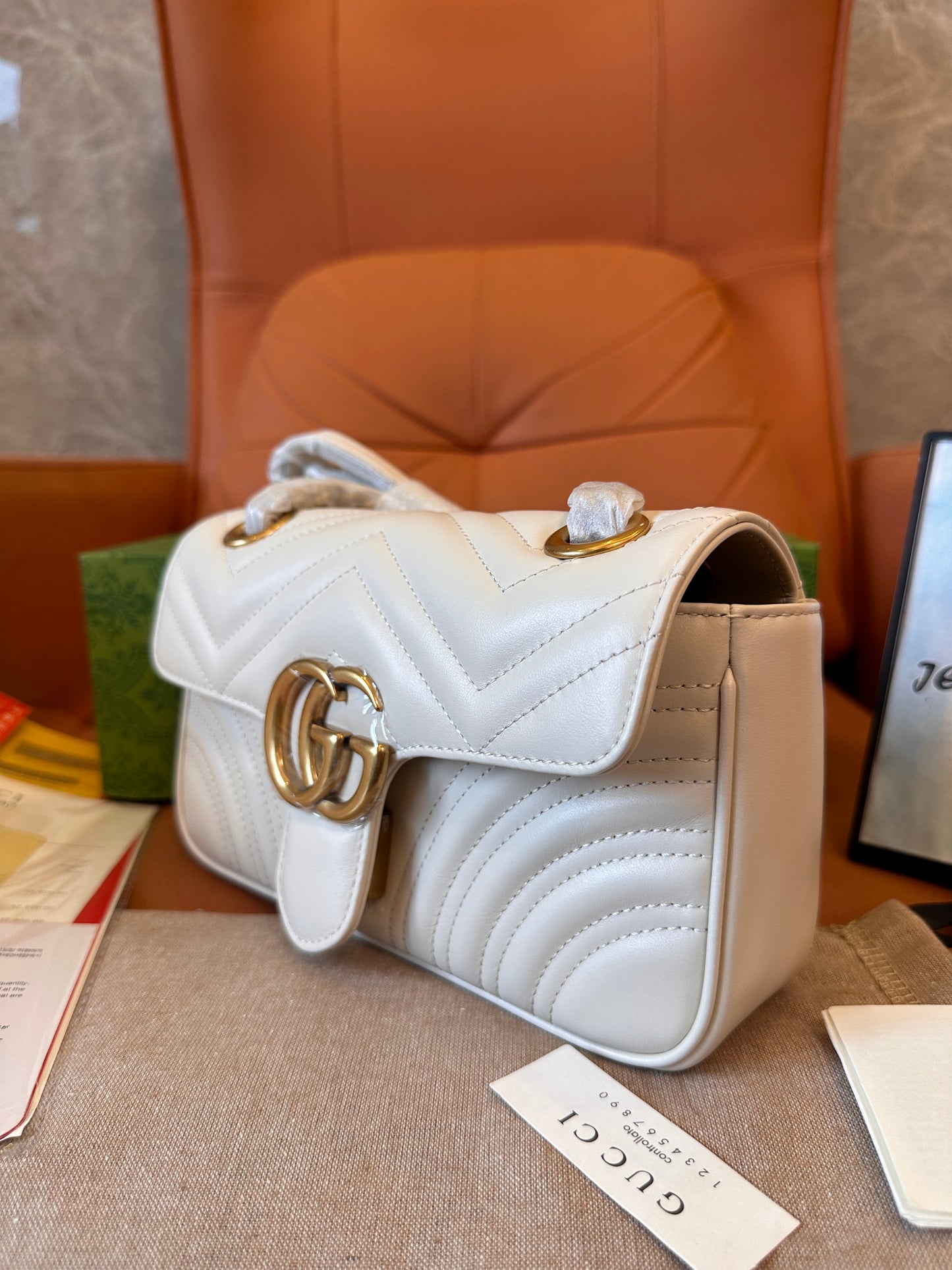 Gucci GG Marmont white leather bag with quilted design