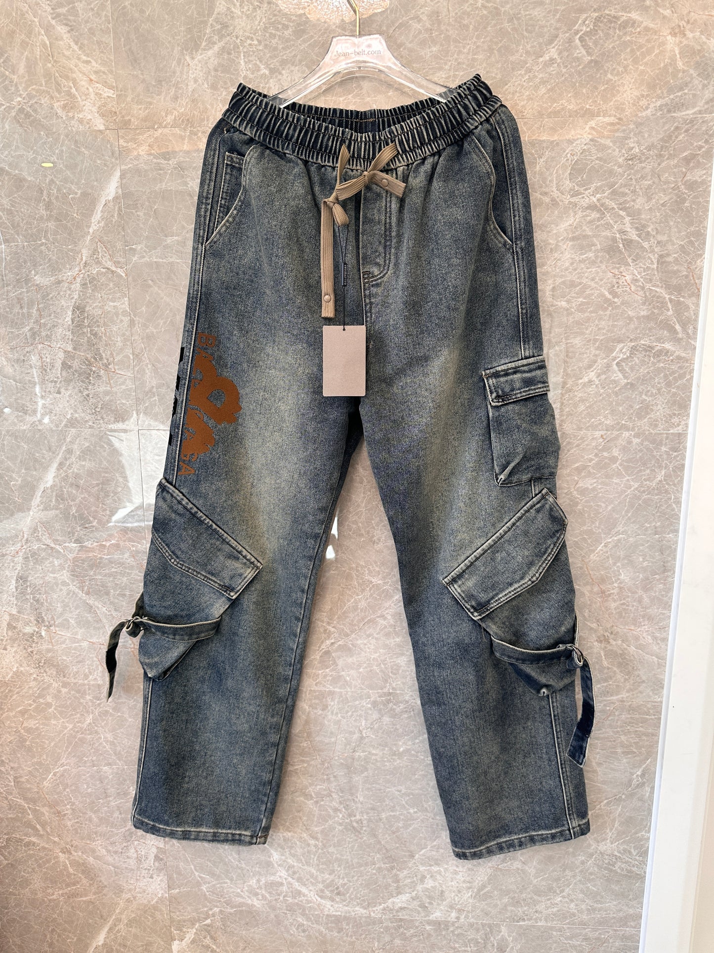 Balenciaga blue thickened denim jeans with signature branding