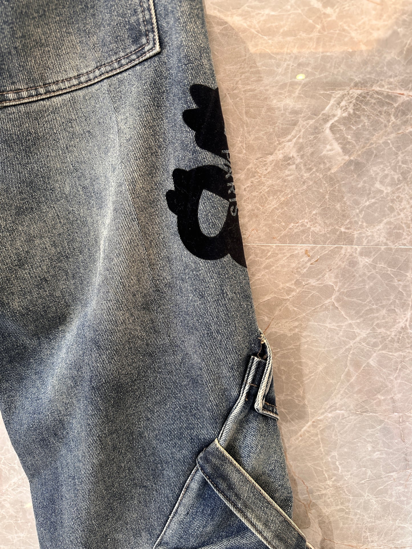 Balenciaga blue thickened denim jeans with signature branding