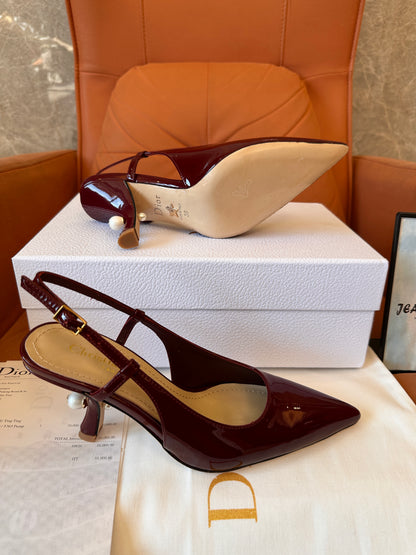 Dior patent leather slingback heels in wine red