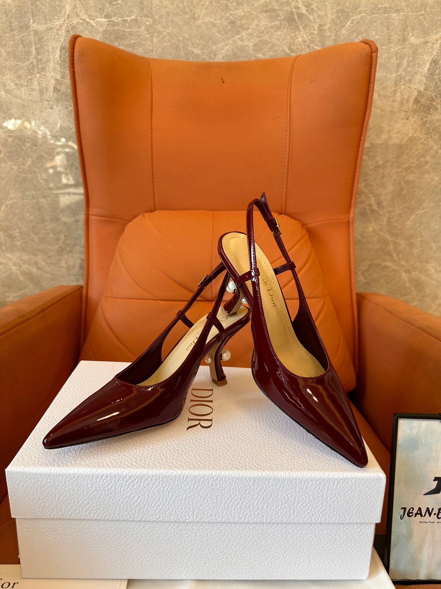 Dior patent leather slingback heels in wine red